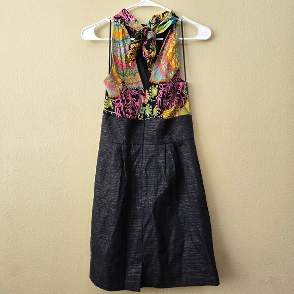 TRINA TURK Ibis Silk Scarf Halter Sheath Dress Black Vibrant Multicolor Size 2 - Picture 10 of 16